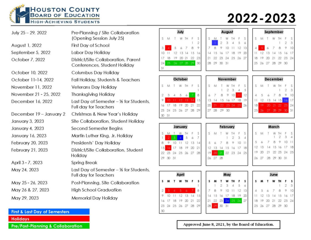 Houston County Schools Calendar 2022 2023 In PDF