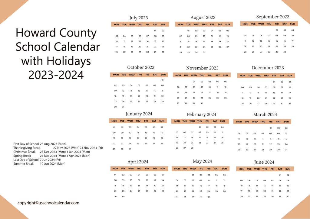 Howard County School Calendar With Holidays 2023 2024