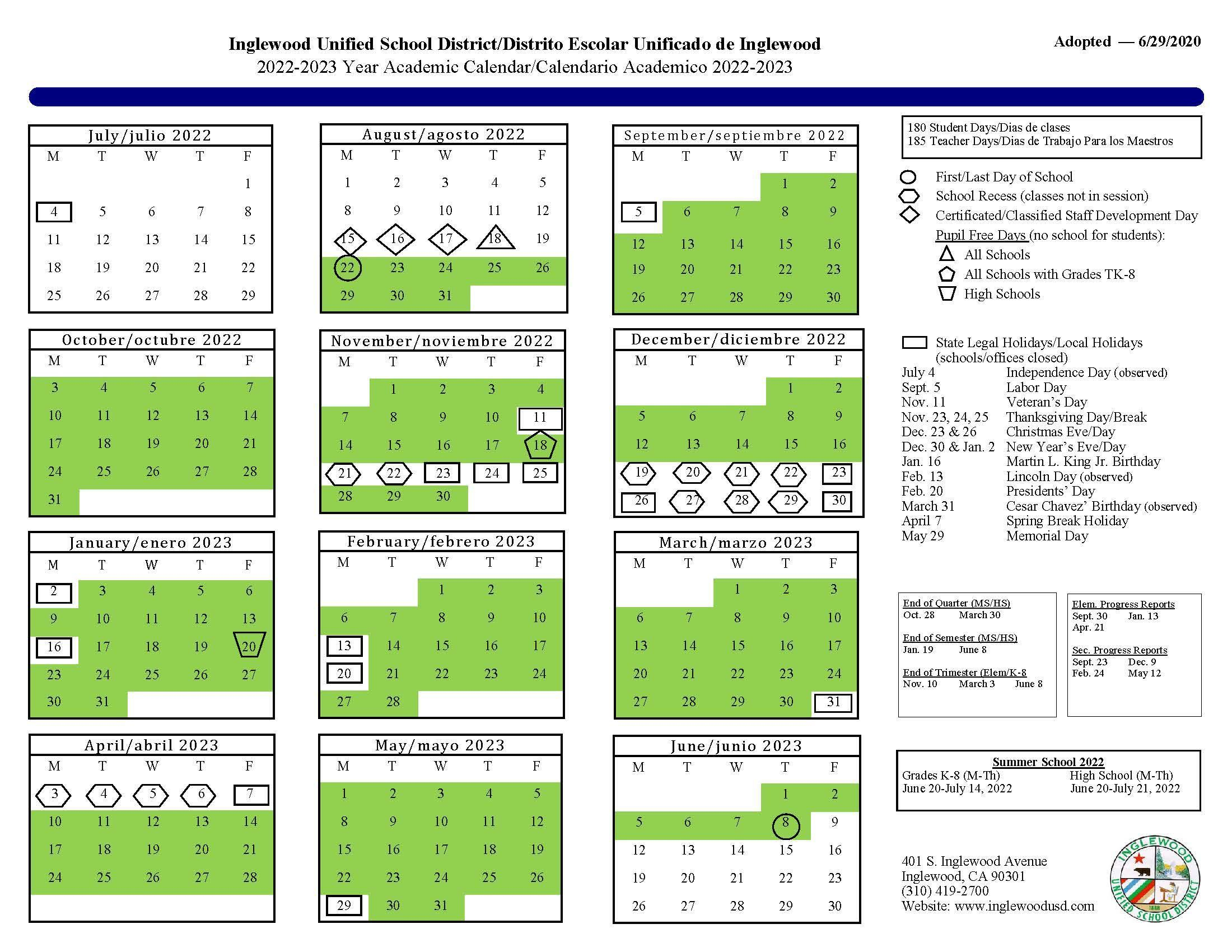 Inglewood Unified School District Calendar 2024 2025 MyCOLLEGEPOINTS