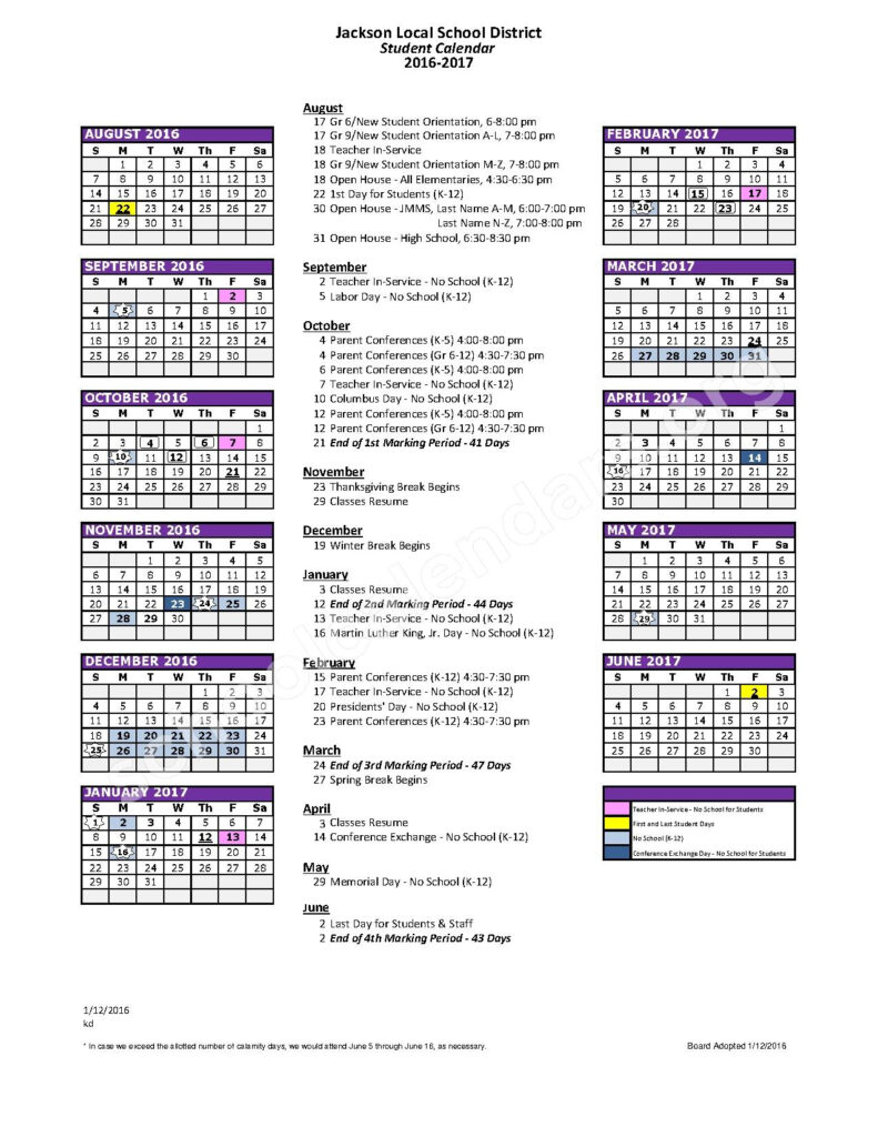 Jackson Local Schools Calendars Massillon OH