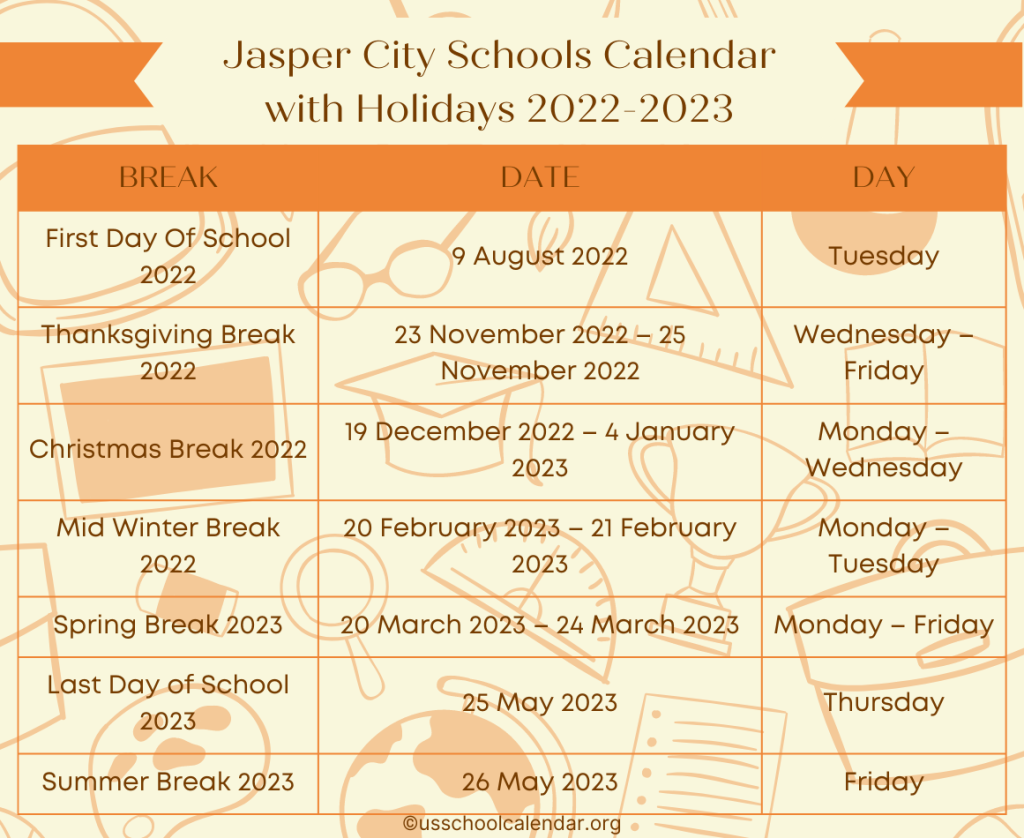 Jasper City Schools Calendar 2023 US School Calendar