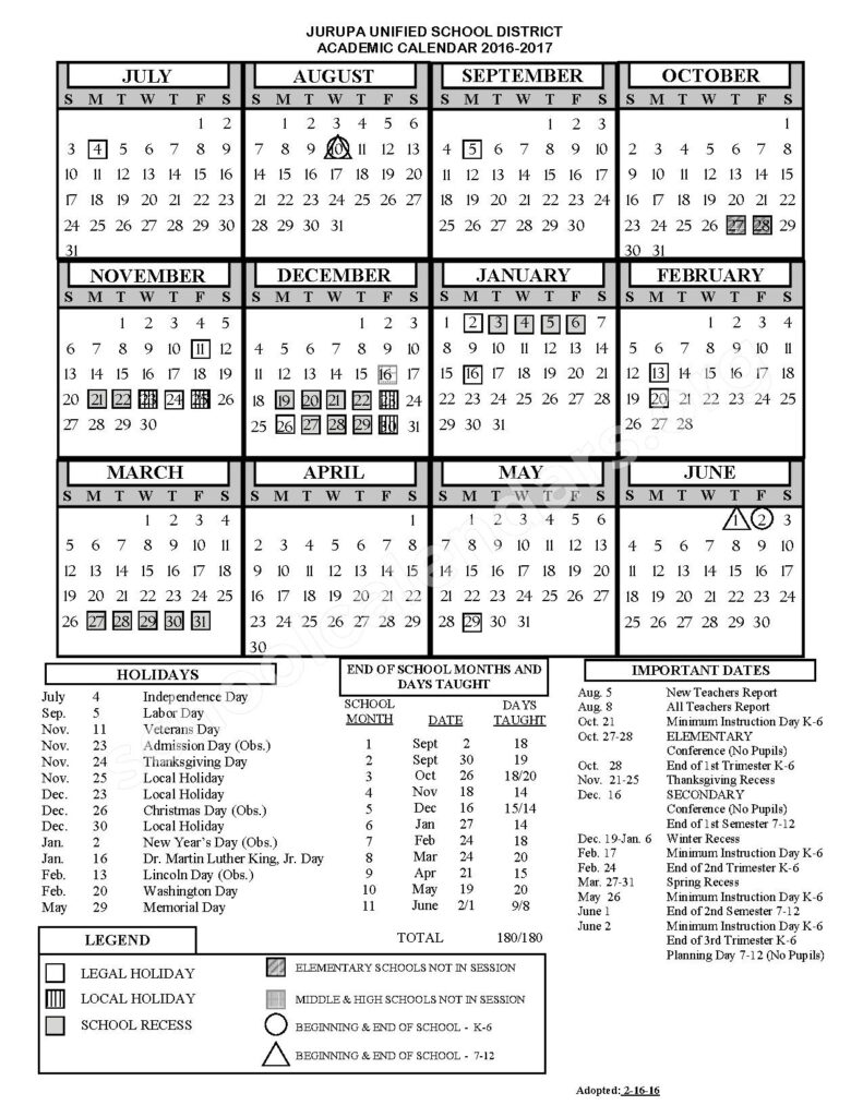 Jurupa Unified School District Calendars Jurupa Valley CA