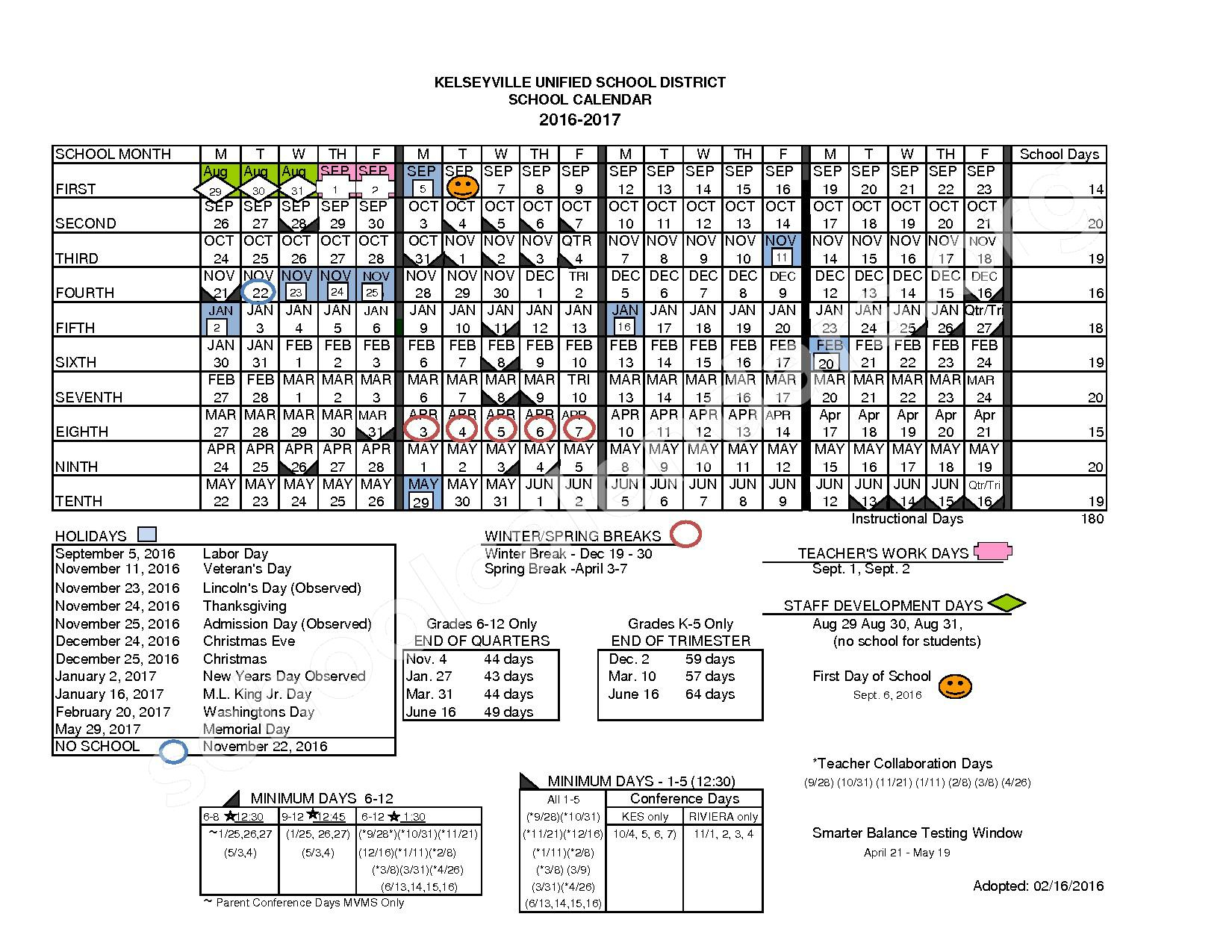 Kelseyville Elementary School Calendars Kelseyville CA