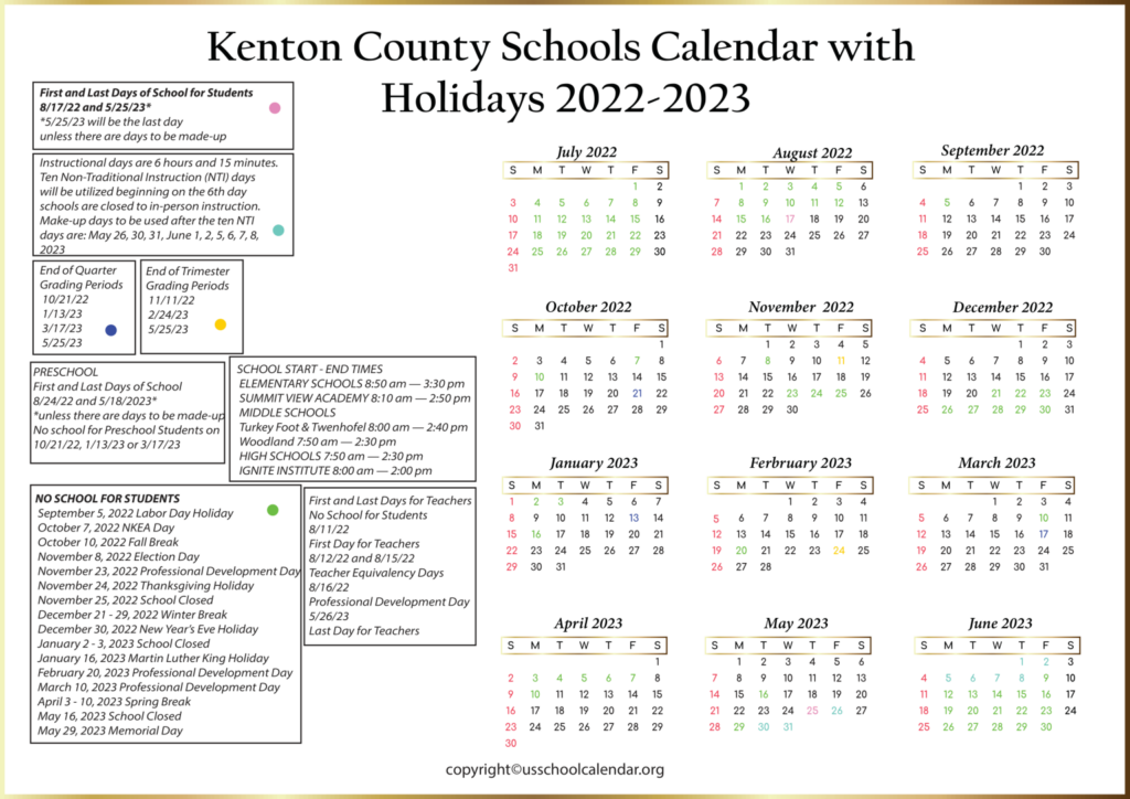 Kenton County Schools Calendar With Holidays 2022 2023