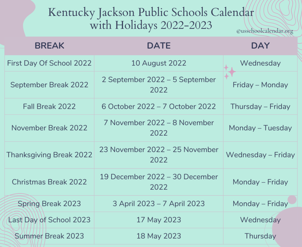 Kentucky Jackson Public Schools Calendar 2023 US School Calendar