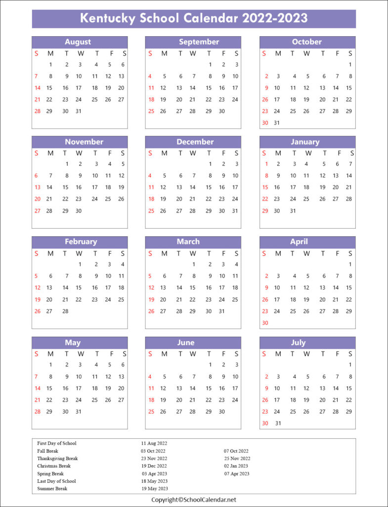 Kentucky School Calendar 2022 2023 County School District 