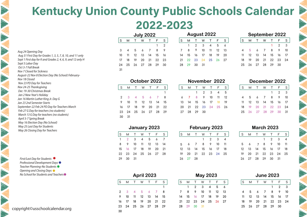 Kentucky Union County Public Schools Calendar 2022 US School Calendar