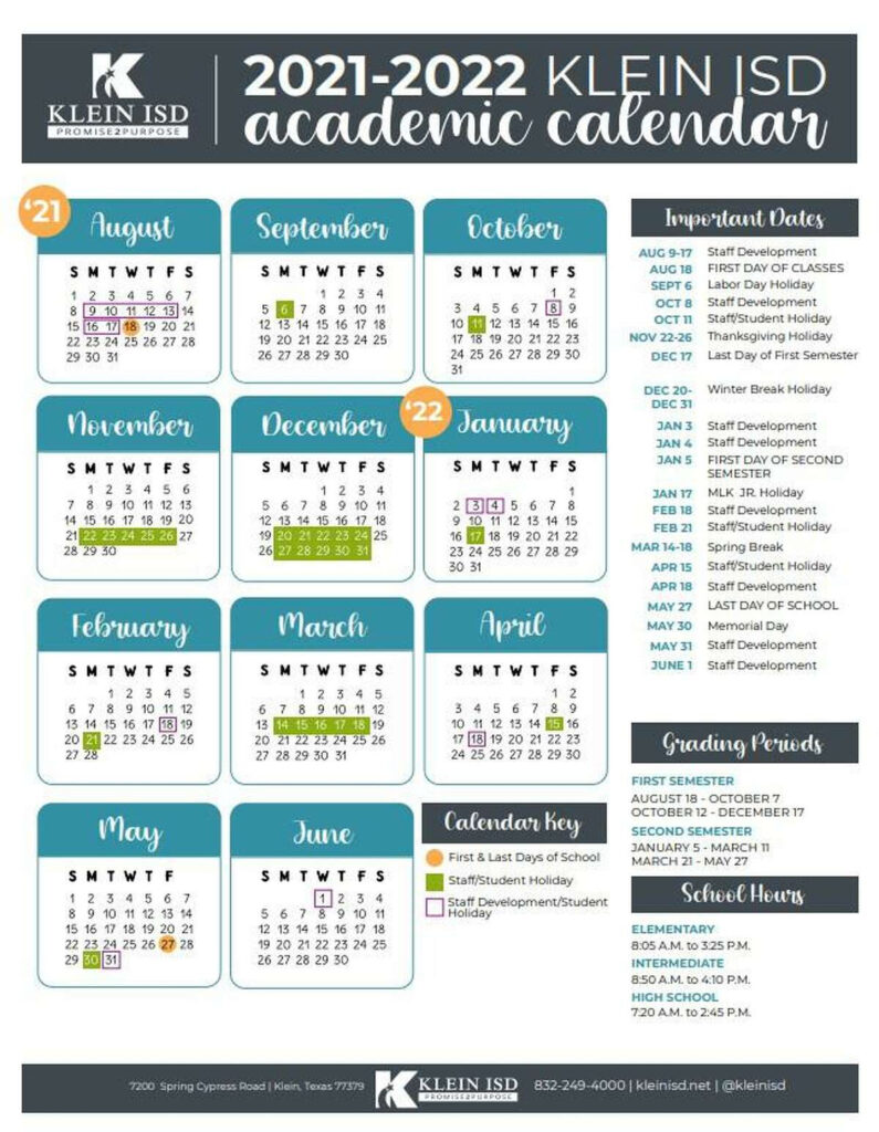 Klein Isd 2022 Calendar Customize And Print