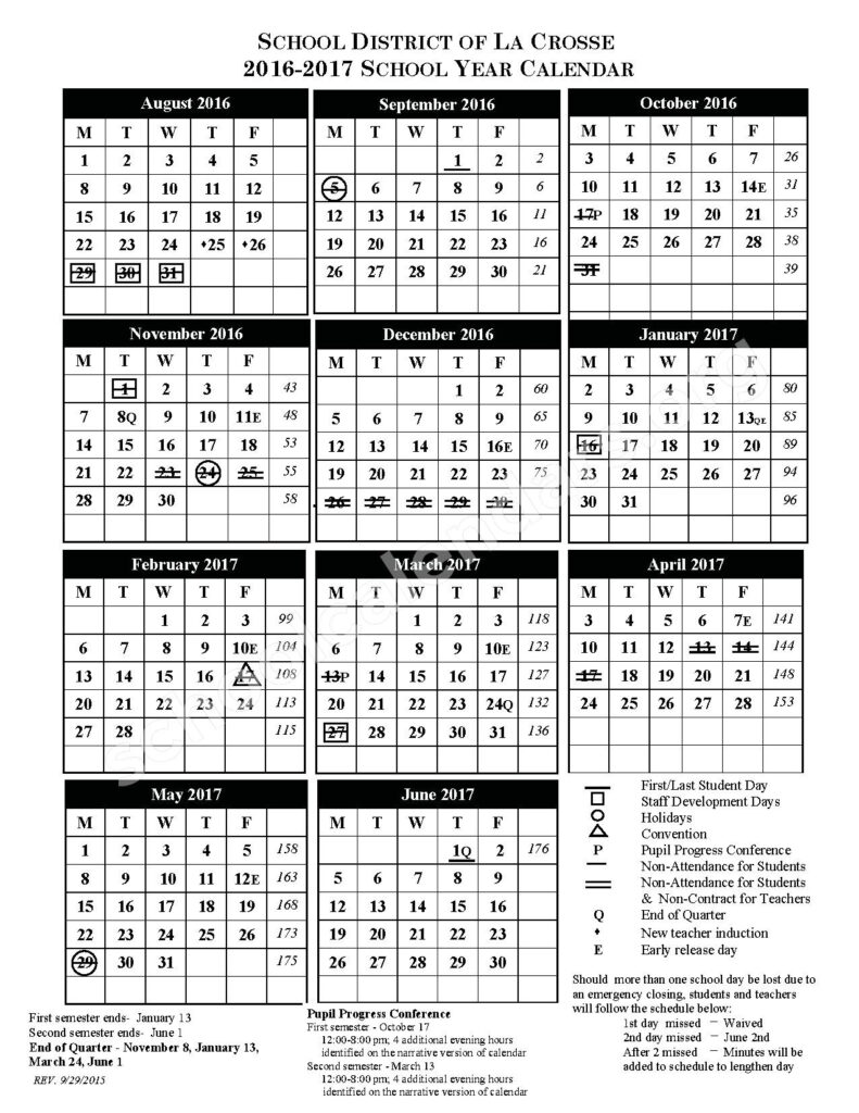 La Crosse School District Calendars La Crosse WI