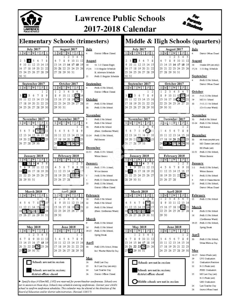 Lawrence Unified School District 497 Calendars Lawrence KS