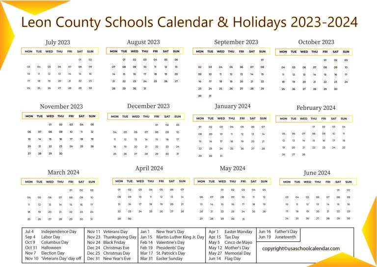 Leon County Schools Calendar Holidays 2023 2024