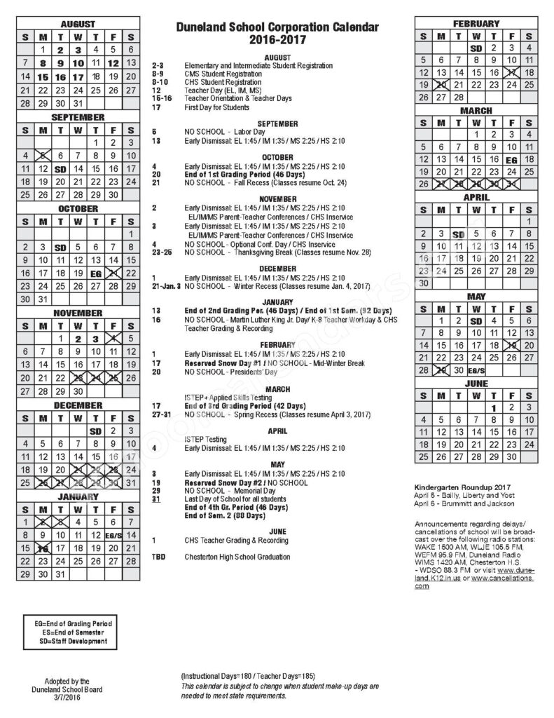 Liberty Elementary School Calendars Chesterton IN
