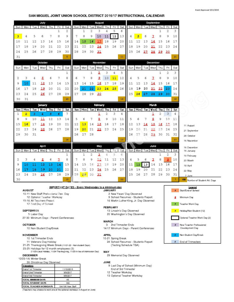 Lillian Larsen Elementary School Calendars San Miguel CA