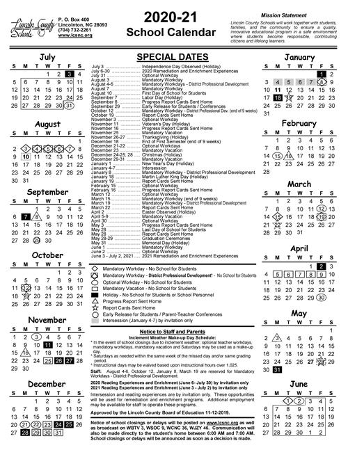 Lincoln County Schools Calendar 2020 And 2021 PublicHolidays us