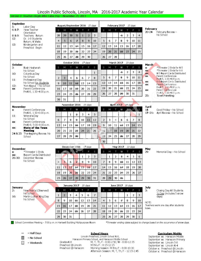 Lincoln Public Schools Calendars Lincoln MA