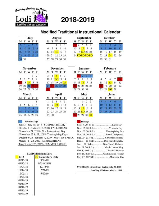 Lodi District School Calendar 2023