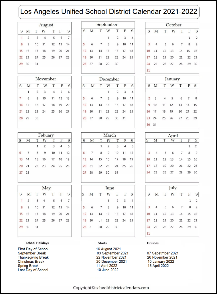 Los Angeles Unified School District Calendar 2022 2023 