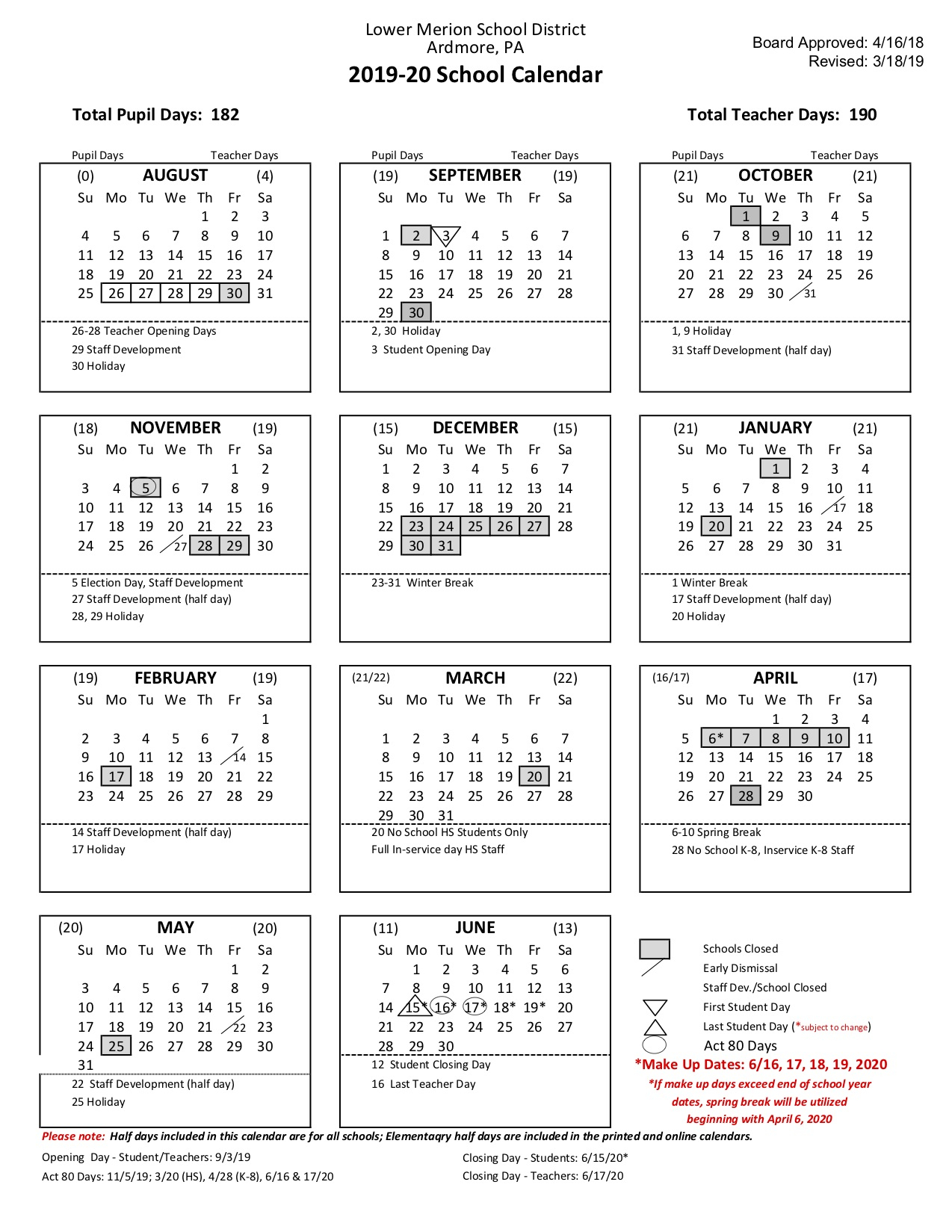 Lower Merion School District District Calendar