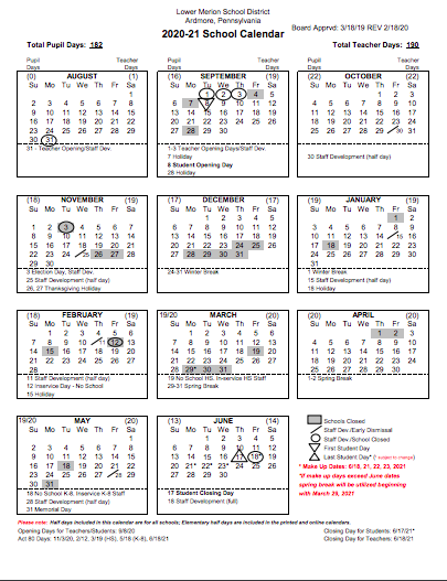 Lower Merion School District District Calendar