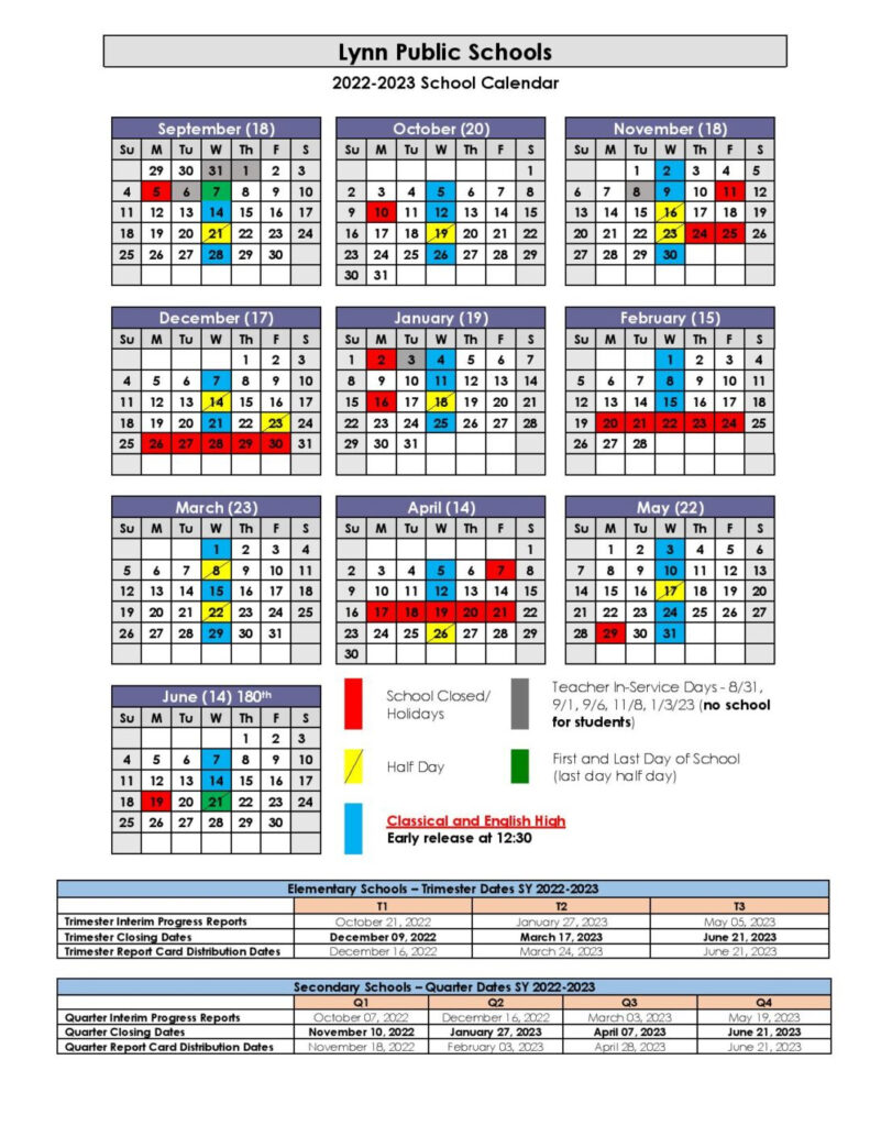 Lynn Public Schools Calendar 2022 2023 In PDF