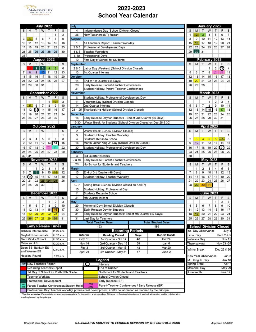 Manassas City Public Schools Calendar 2022 2023 In PDF