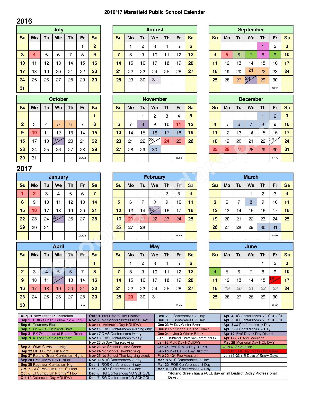 Mansfield Public Schools Calendars Mansfield MA