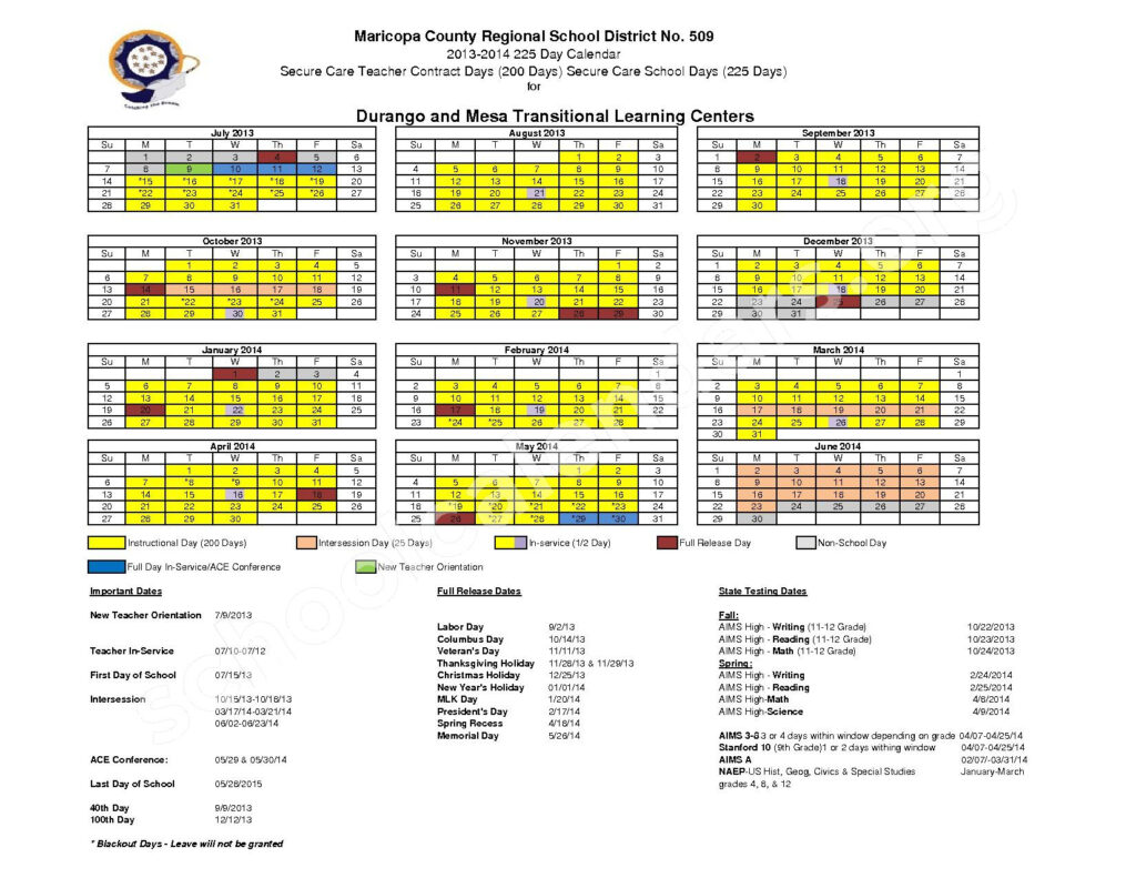 Maricopa County Regional School District Calendars Phoenix AZ