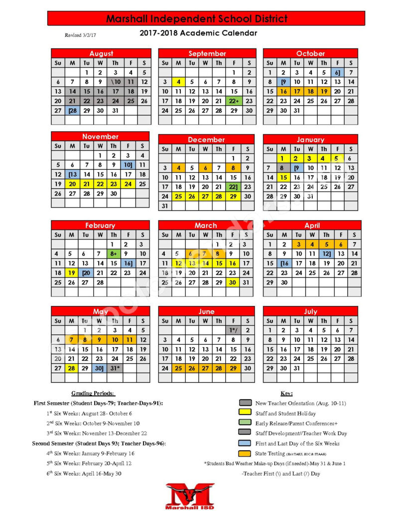 Marshall Independent School District Calendars Marshall TX