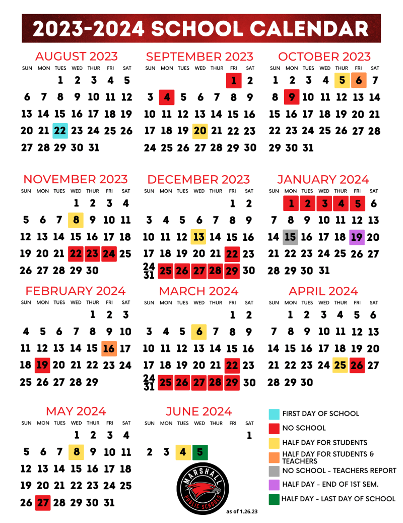 Marshall Public Schools Calendar With Holidays 2023 2024