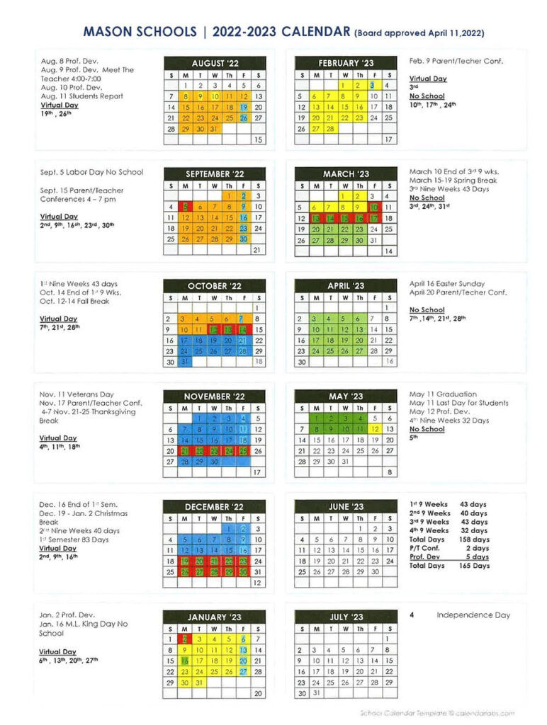 Mason Public Schools Calendar 2023 PublicHolidays