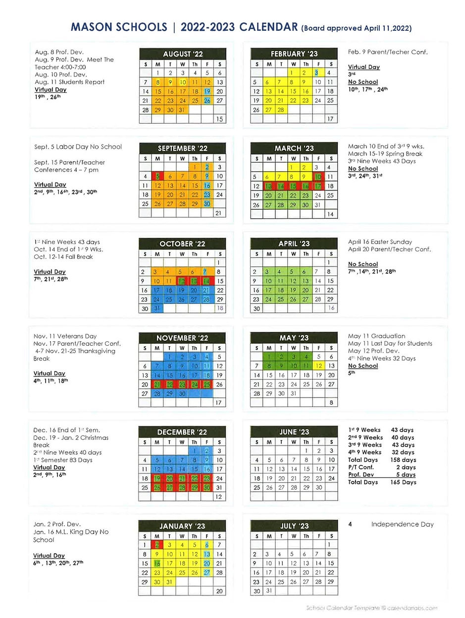 Mason Public Schools Calendar 2023 PublicHolidays