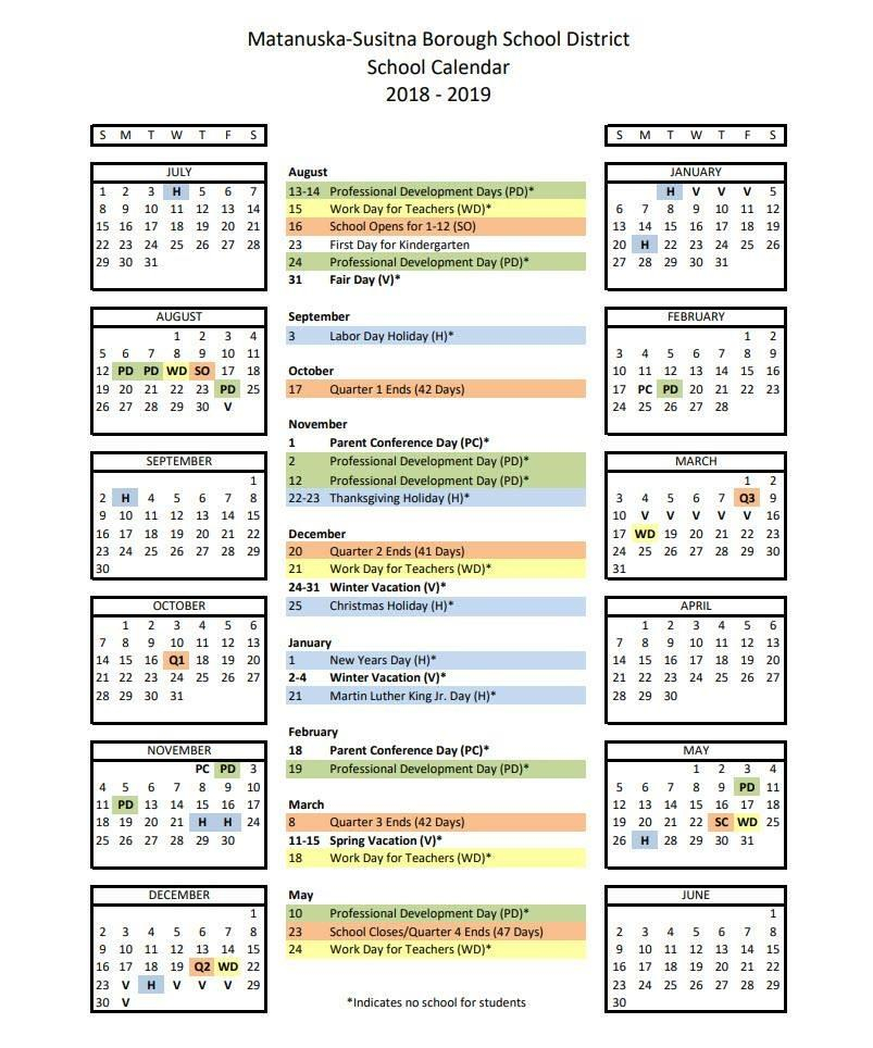 Mat Su School District 2018 2019 Calendar Rotary Club Of Susitna Alaska