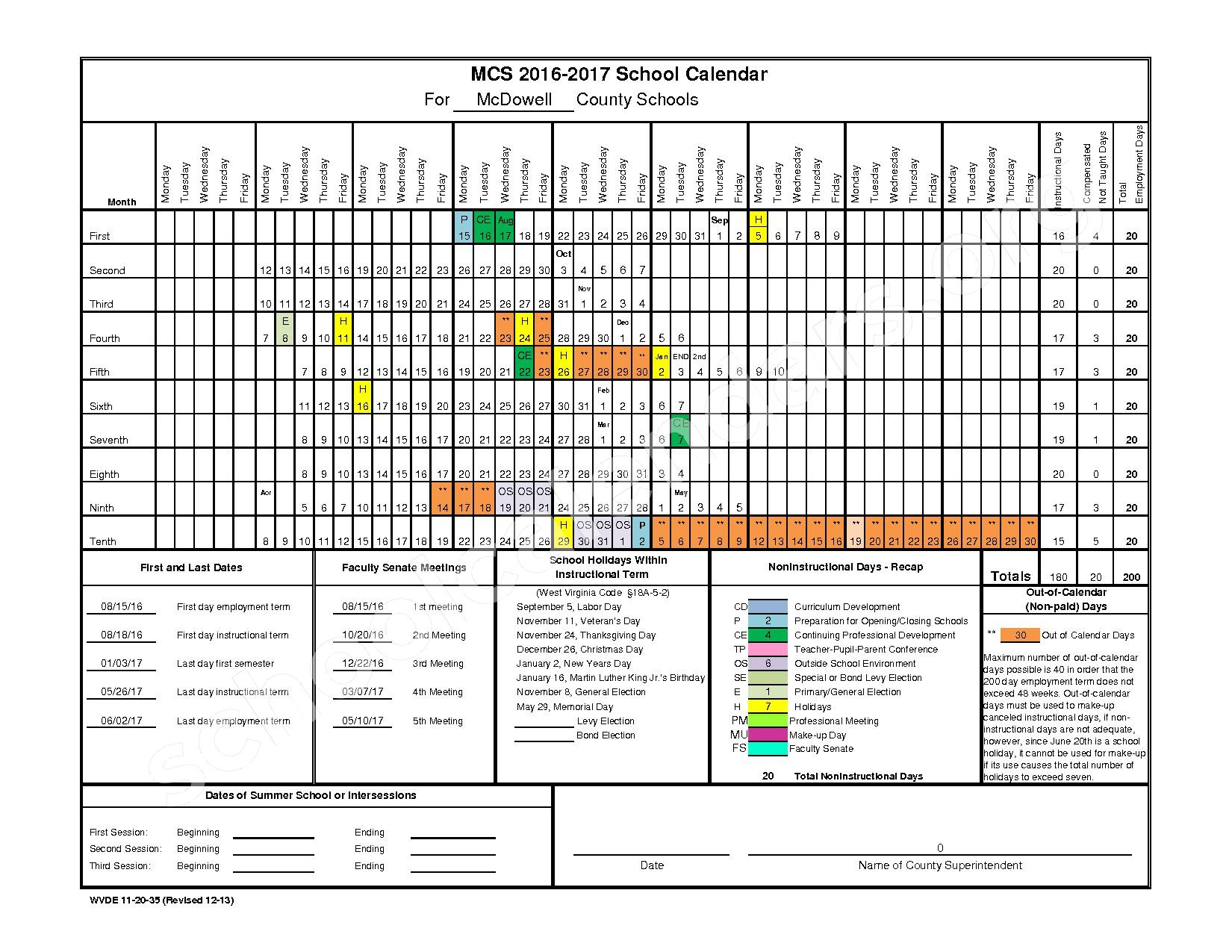 McDowell County Schools Calendars Welch WV