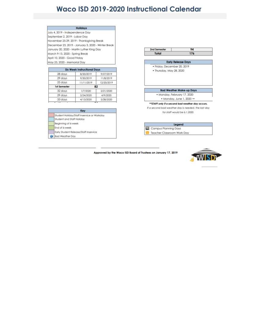 Meadowbrook Elementary School School District Instructional Calendar 