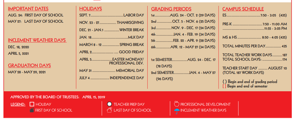 Meadowbrook Elementary School School District Instructional Calendar 