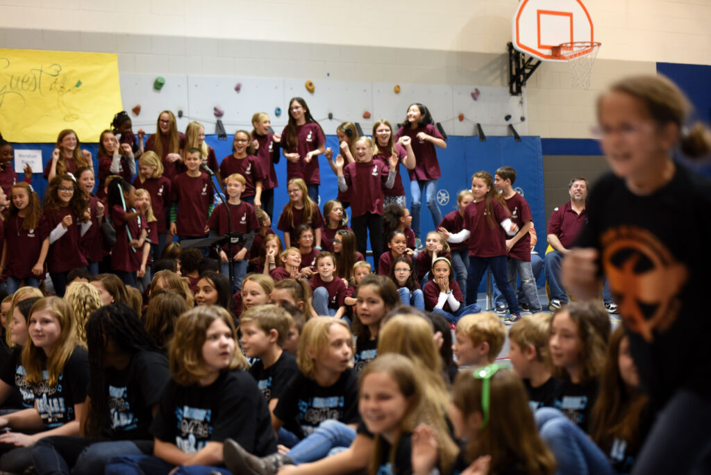 Meridian Ranch Elementary School Students Jump Along As The Evans 