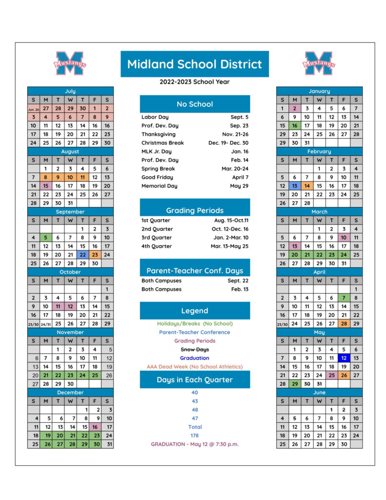 Midland Public School District Calendar 2022 And 2023 PublicHolidays