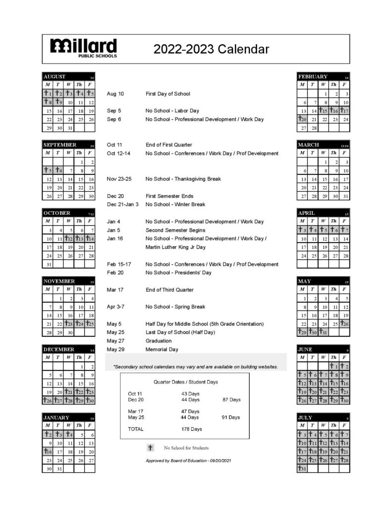 Millard Public School Calendar Holidays 2022 2023