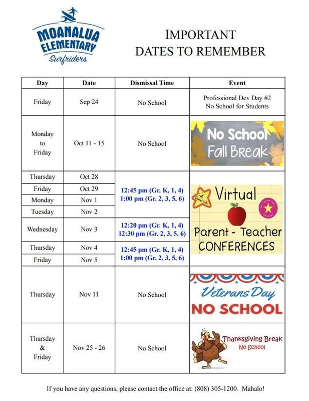 Moanalua Elementary School Calendar 2023