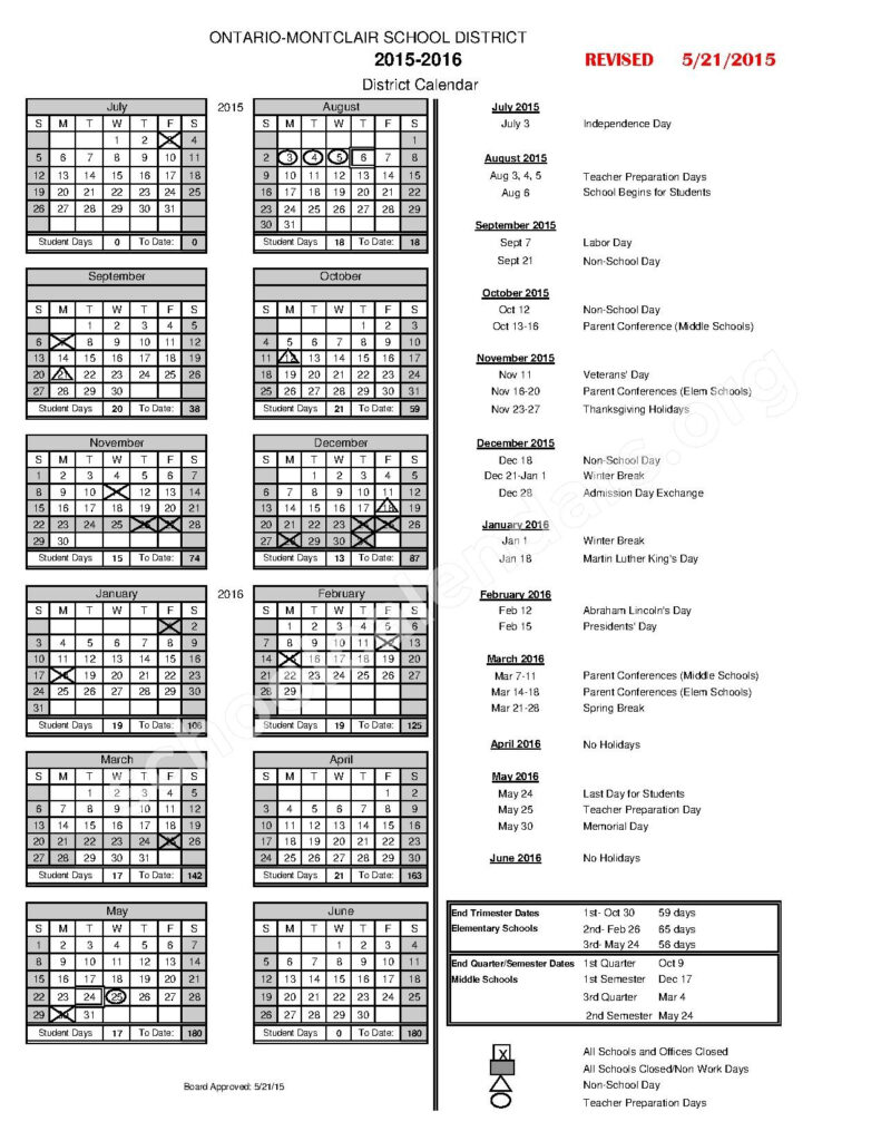 Montclair Academic Calendar Printable Calendar 2023