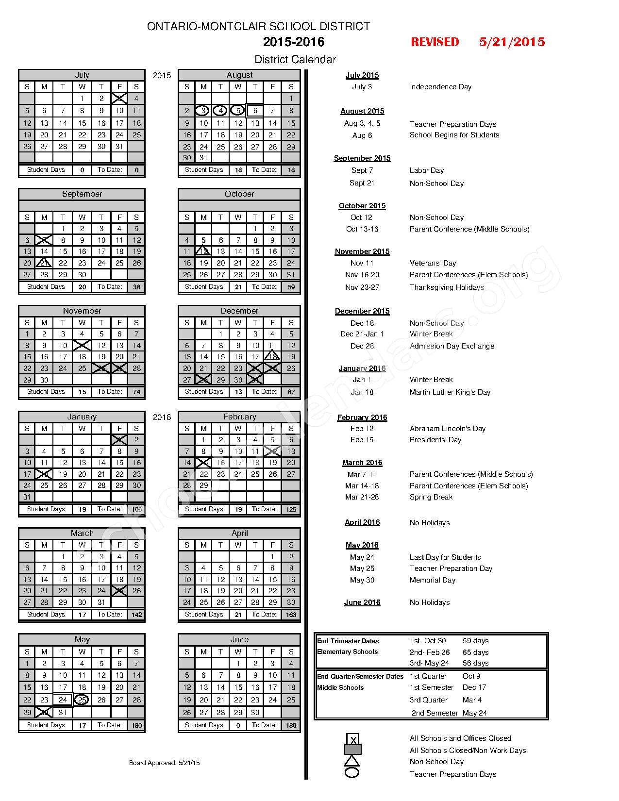 Montclair Academic Calendar Printable Calendar 2023