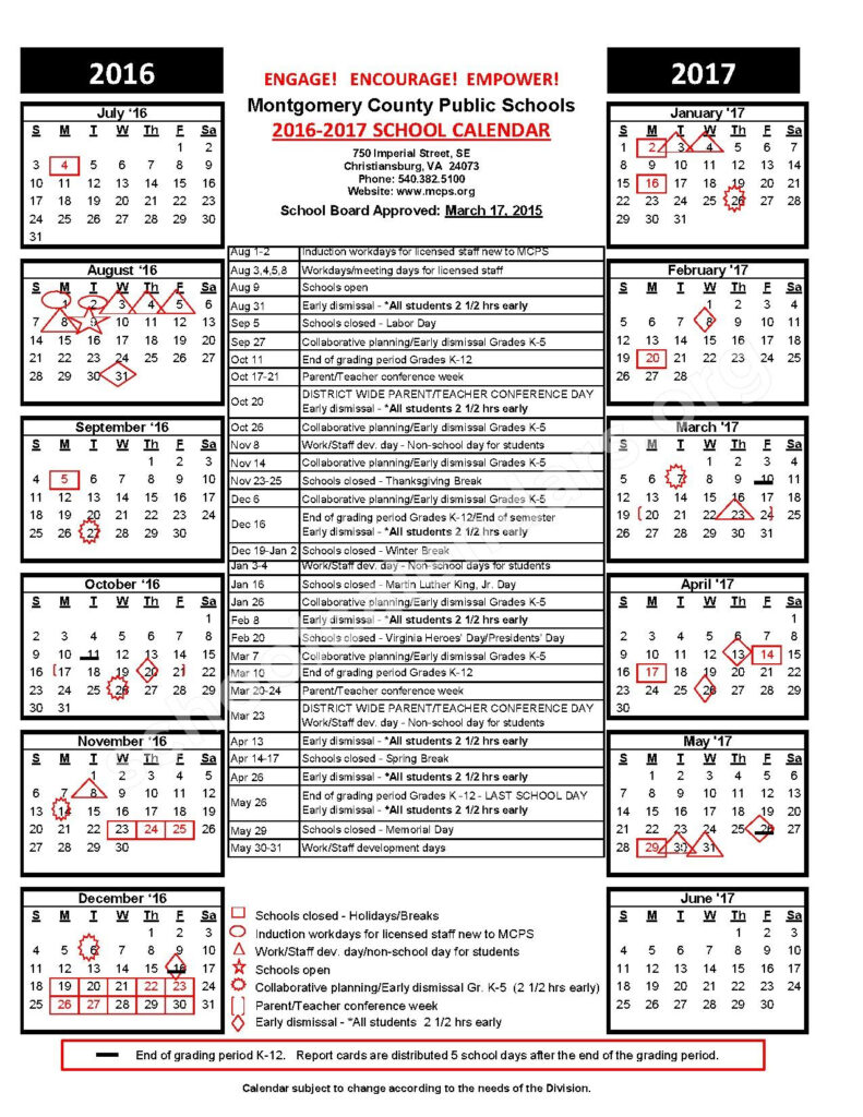Montgomery County Public Schools Calendars Christiansburg VA