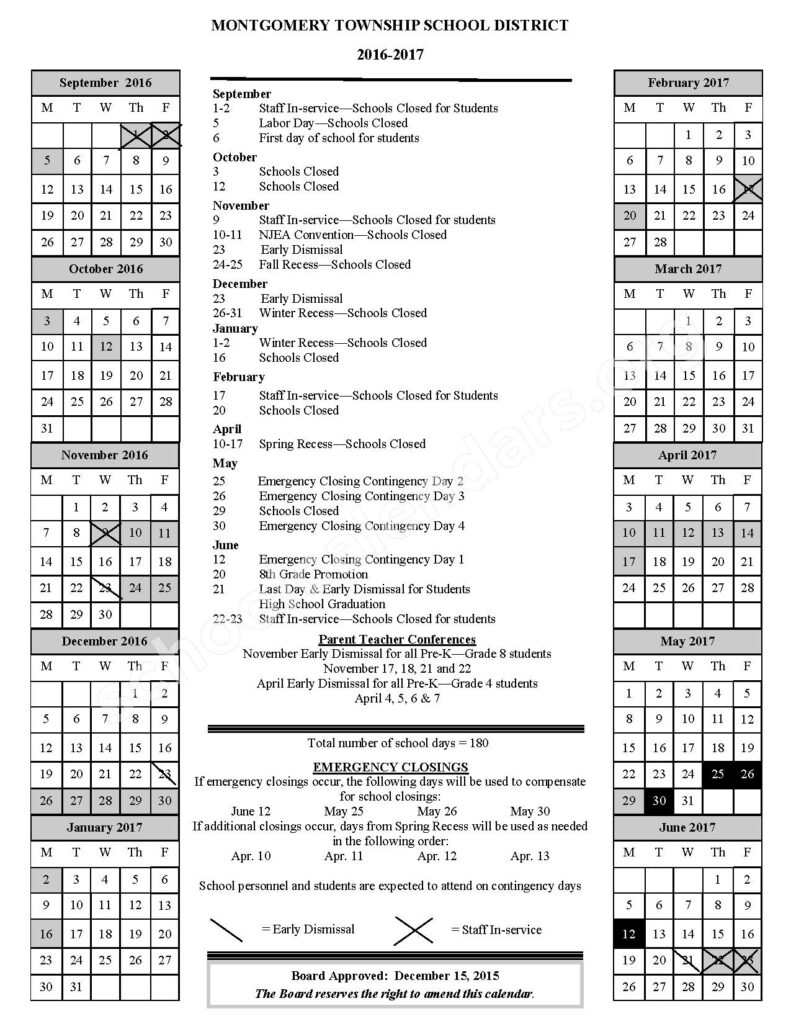 Montgomery High School Calendars Skillman NJ