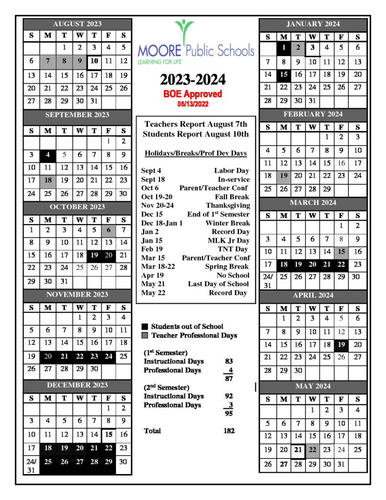 Moore Public Schools Calendar 2023 2024 In PDF