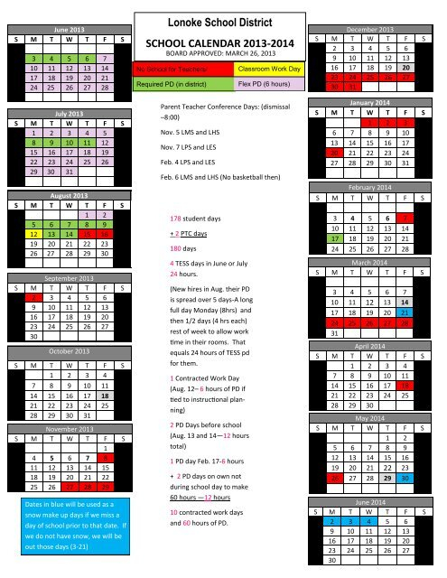 New 2013 2014 District Calendar Lonoke Public School District