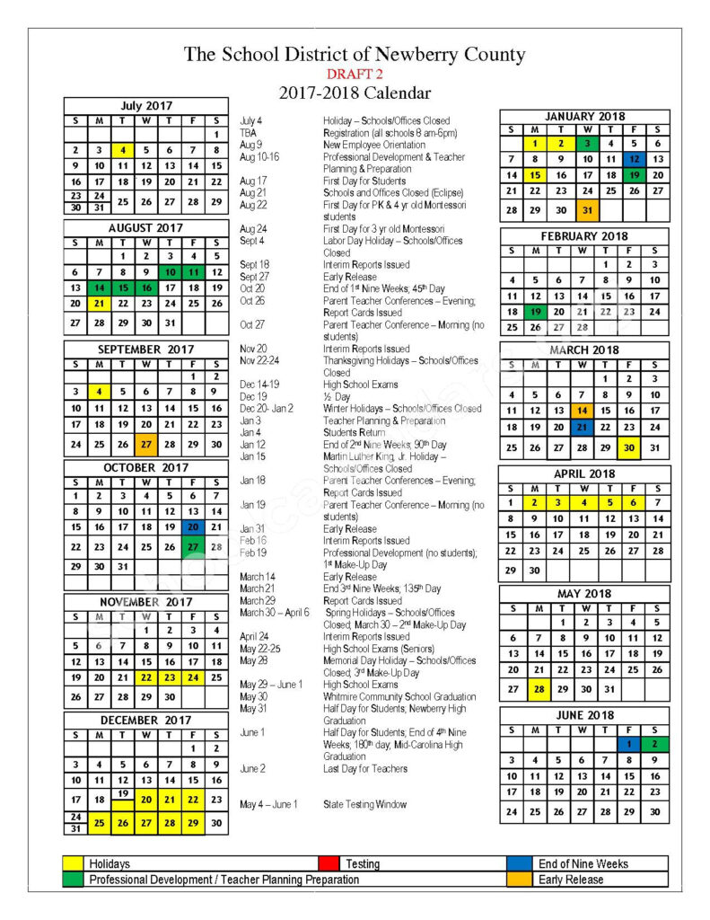 Newberry County School District Calendars Newberry SC