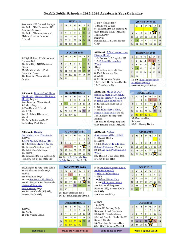 Norfolk Public Schools Calendars Norfolk VA