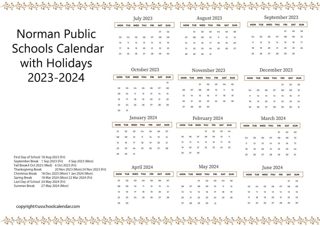 Norman Public Schools Calendar With Holidays 2023 2024