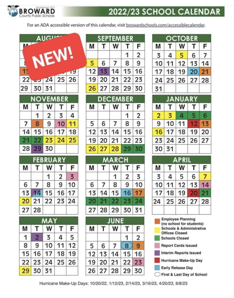 Official 2022 23 Broward County Public Schools Color Calendar Updated 