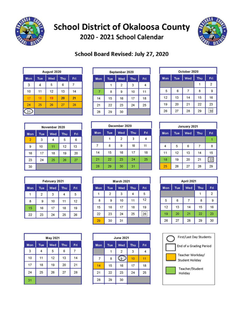 Okaloosa County 2020 School Calendar Get Calendar 2023 Update